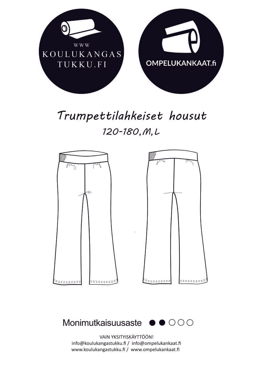 KA-103 Trumpettilahkeiset housut Kaava, Koot 120-180cm ja M, L