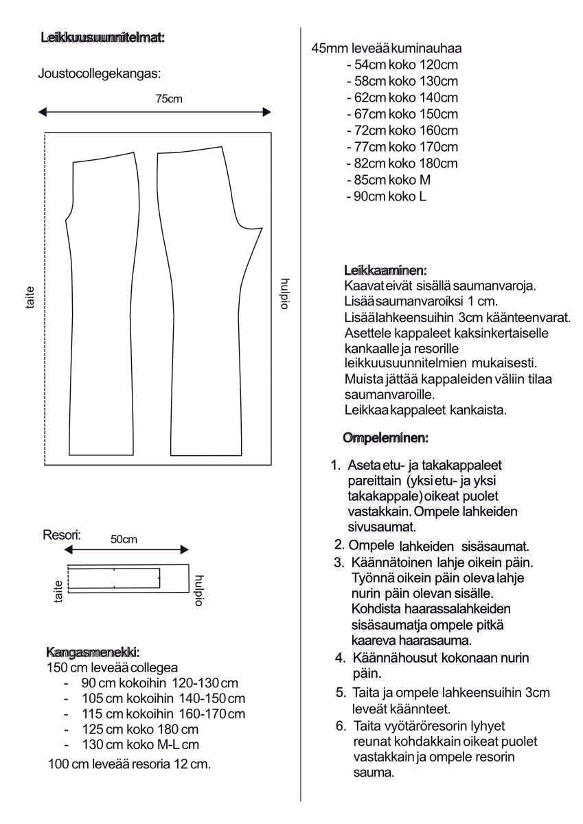 KA-103 Trumpettilahkeiset housut Kaava, Koot 120-180cm ja M, L - Image 4