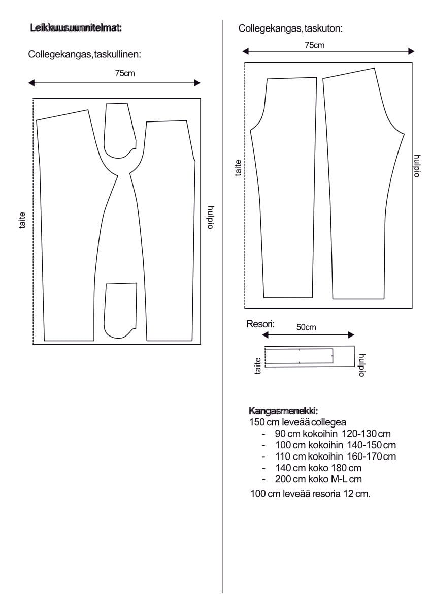 KA-104 Suoralahkeiset housut Kaava, Koot 120-180cm ja M, L - Image 4
